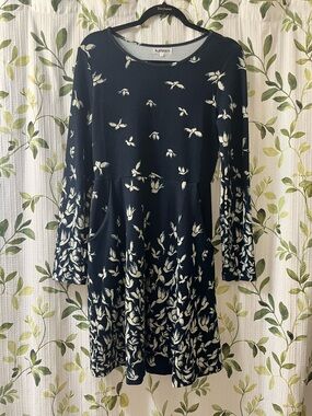 LA Soul Black Birds soft Long-Sleeve Fit & Flare Dress pockets